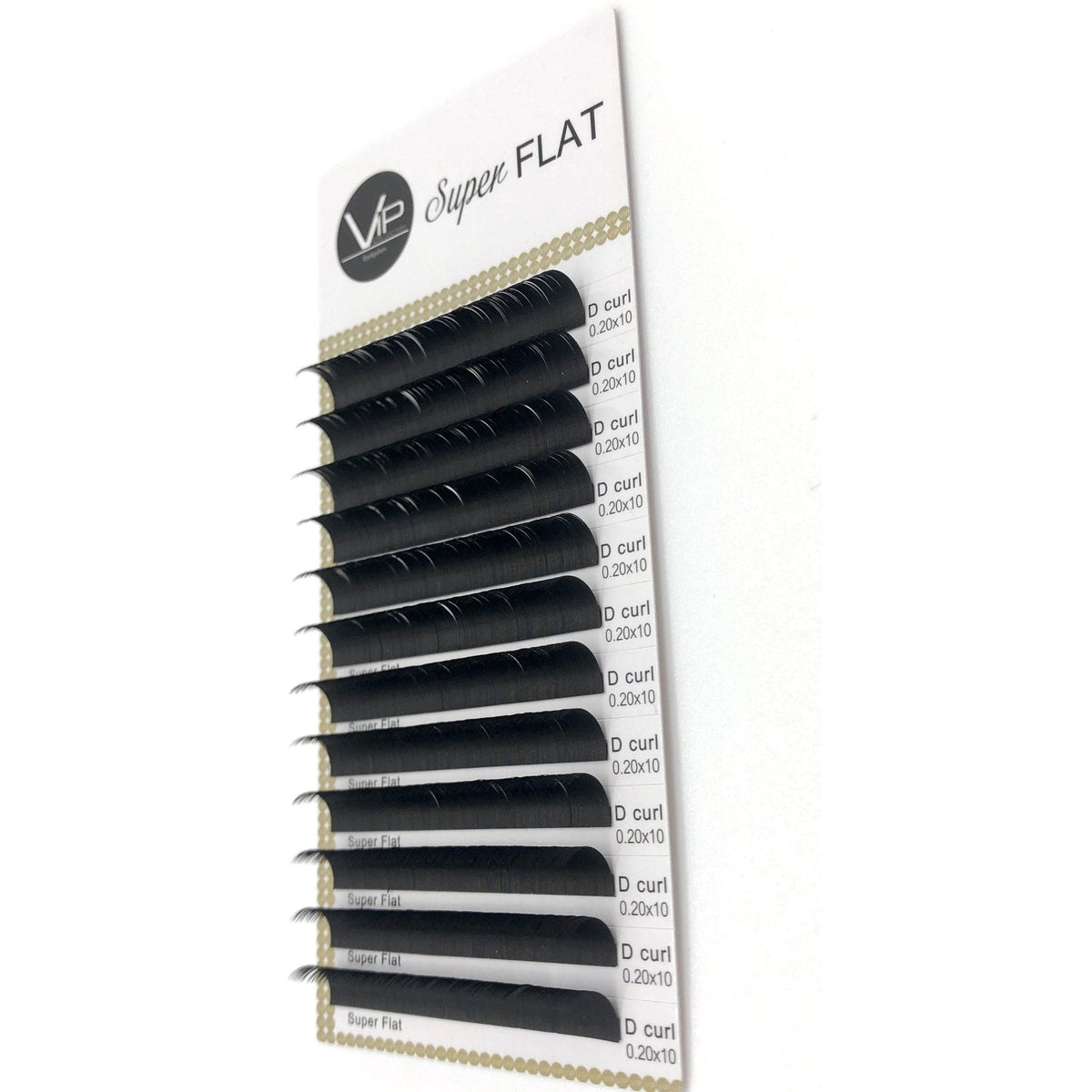 Packaged false eyelashes with 'Super Flat' branding on a white background